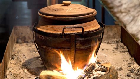 ceramic pot on a gas stove